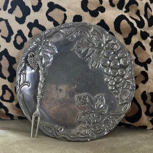 Elegant Silver Grape Motif cheese Plate and fork